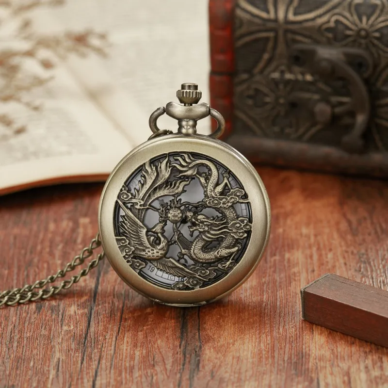 Reloj De Bolsillo Con Colgante Para Hombre Y Mujer, Accesorio De Pulsera De Cuarzo Con Diseño De Dragón Phoenix, Estilo Vintage,