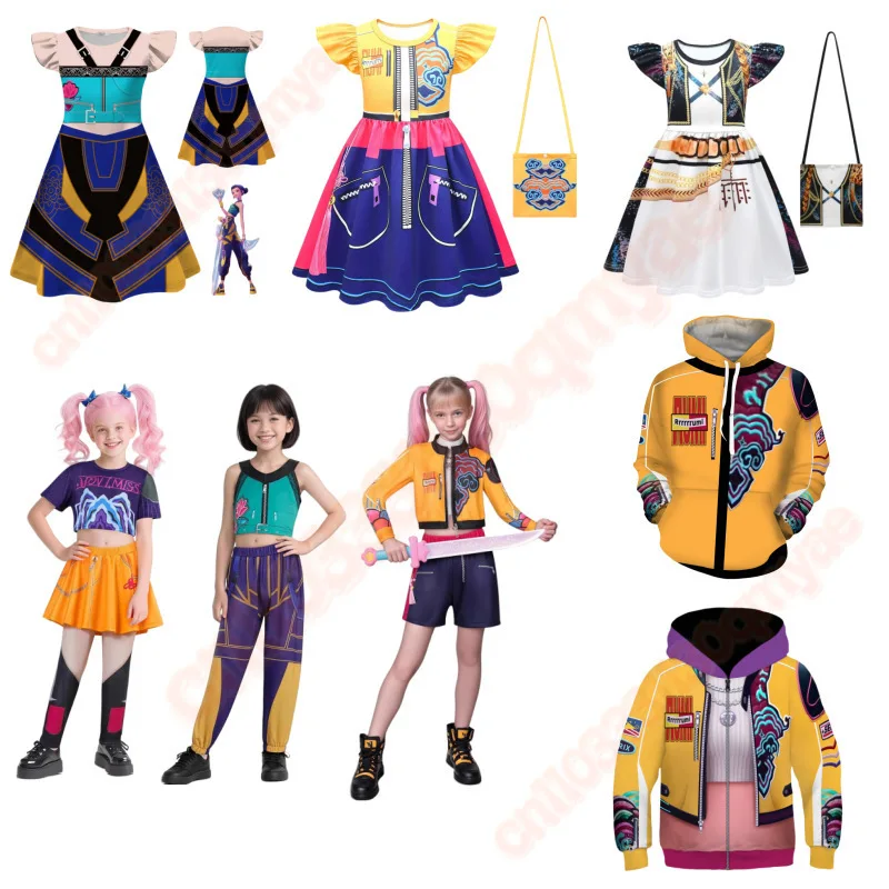 

Halloween Roleplay Outfits K-POP Demon Hunters Rumi Zoey Mira Children Cosplay Costume Set 3D Printing Performance Dress Hoodie