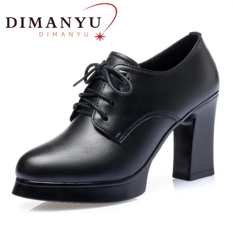 

DIMANYU Women Office Shoes High Heel 2024 New Genuine Leather Ladies Shoes Thick Heel Platform Pumps Fashion Dress Shoes Women