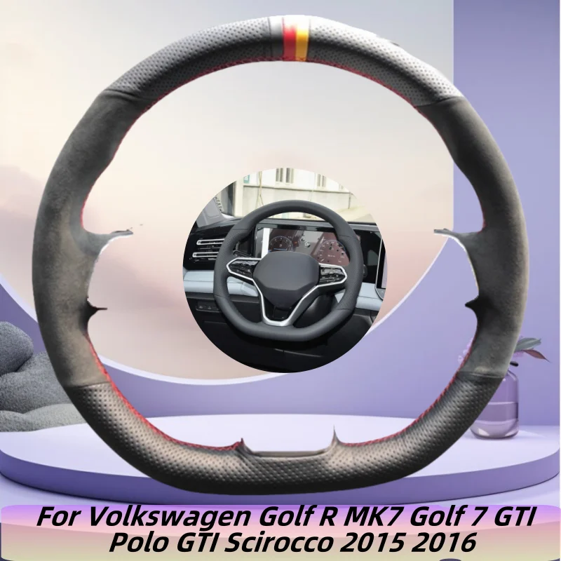 Protector para volante de coche de cuero genuino cosido a mano para Volkswagen Golf R MK7 Golf 7 GTI Polo GTI Scirocco 2015 2016 Accesorios