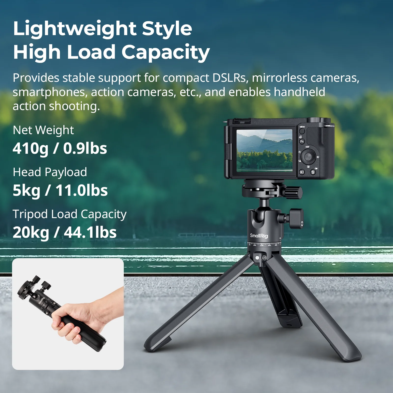 SmallRig Metal Tabletop Tripod with Arca-Swiss Quick Release Plate & Panoramic Ball Head for DSLR Action Camera Smartphones 4630