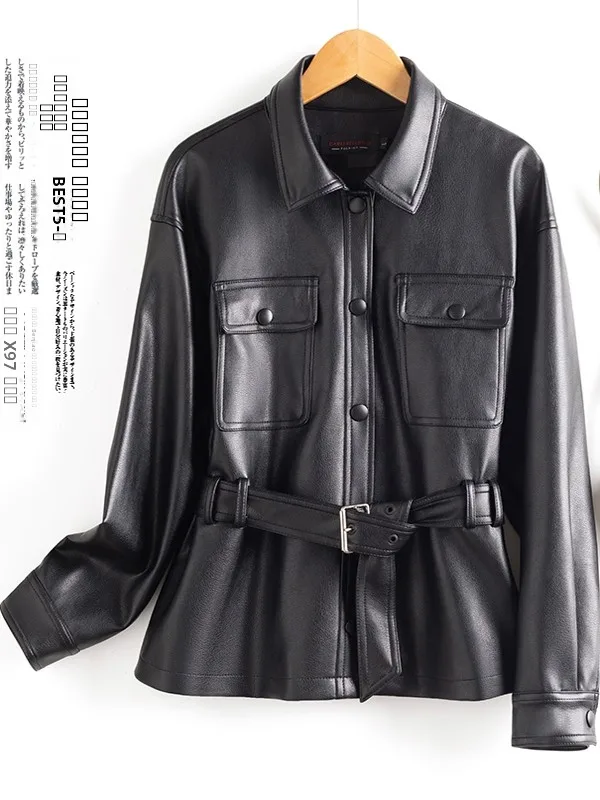 Famoso Giubbotto da Motociclista da Donna in Vera Pelle di Pecora con Cintura in Vita, Stile Biker, Modello Yang Lineng Song Jia