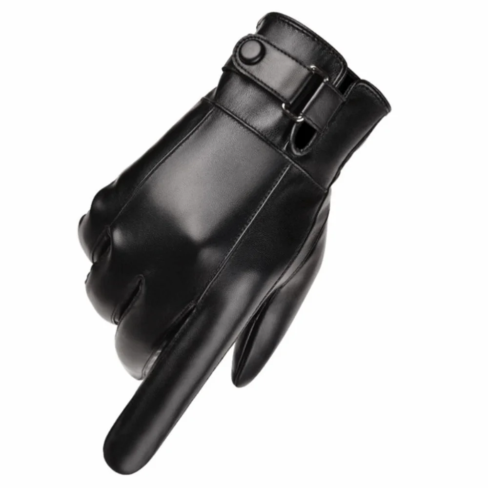 

Windproof Men's PU Leather Gloves Keep Warm Thick Velvet Male Cycling Gloves Touch Screen Soft Motorcycle Full Finger Mittens