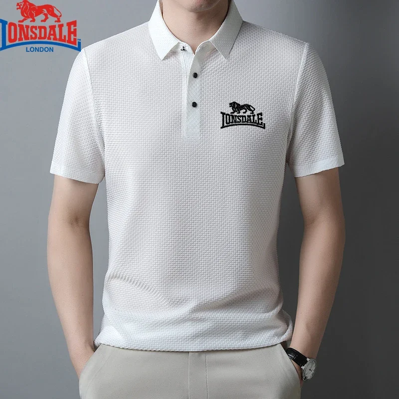 Embroidered LONSDALE Summer New Men's Silk Short Sleeve T-shirt Cool/Breathable POLO Shirt Business Casual Sweat-absorbing Top