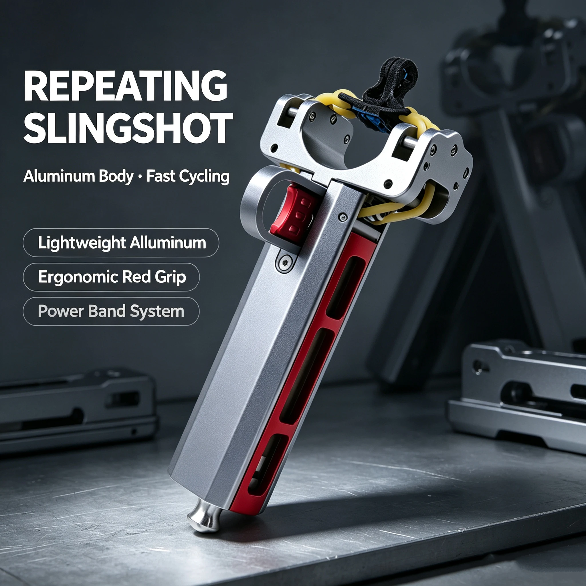 CNC Aluminum Alloy Repeating Slingshot 10-Round Magazine Side Lever Outdoor Target Practice Gear