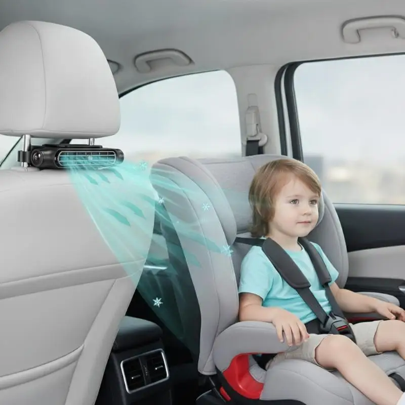 Car Headrest Mounted Fan Universal Clamp 3 Adjustable Speeds USB Powered Strong Airflow Fits Most Car Headrests