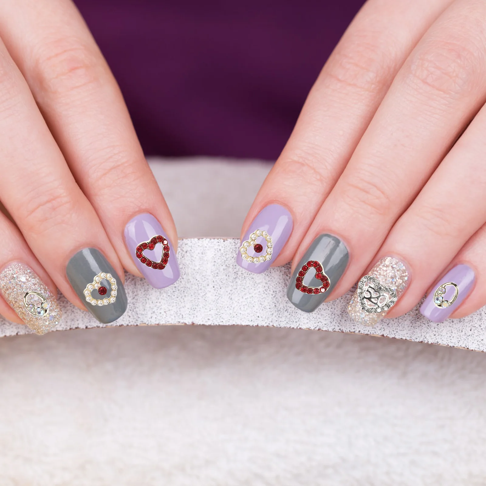 

40 Pcs Heart Nail Stickers Charms for Nails Rhinestones Supplies Jewels Valentines Bulk Love Gems Diamond