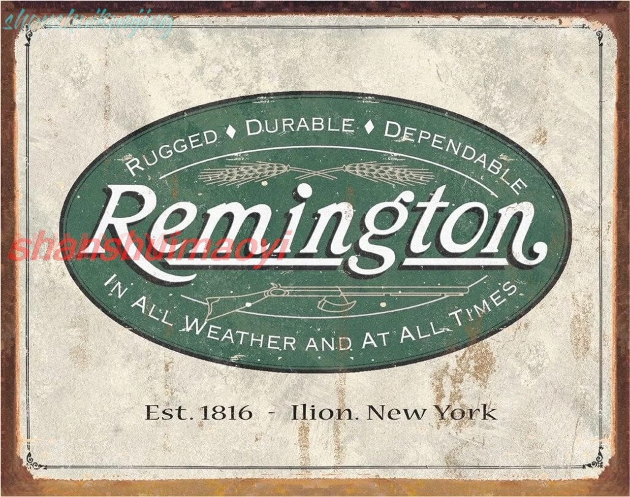 Desperate Enterprises Remington Weathered Logo Tin Sign - Nostalgic Vintage Metal Wall Décor - Made in USA FGDD sign