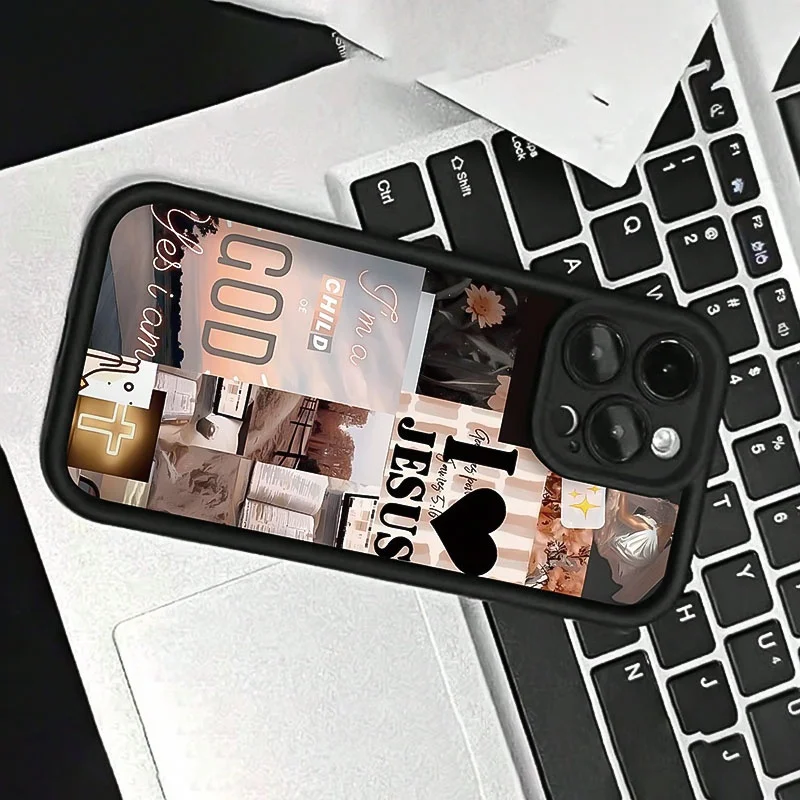 Czarne etui na telefon z wzorem kolażu Jezusa z bambusa Takao C760 dla iPhone'a od 17 do 11 Pro Max Plus