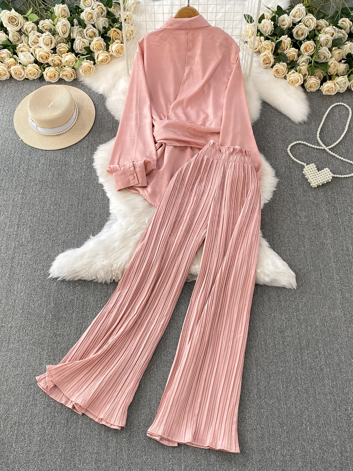 

Long Sve irt с принтом Ele, облегающий топ с высокой талией и поясом, длинный воротник, женский ансамбль Faion из двух предметов