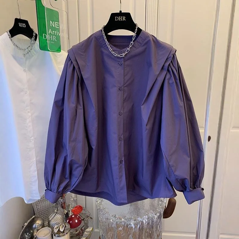 

Loose Men's Shirt Lantern Sleeve Patchwork Large Size 300 Pounds Vintage Shoulder Splicing Spring Autumn Outerwear Top