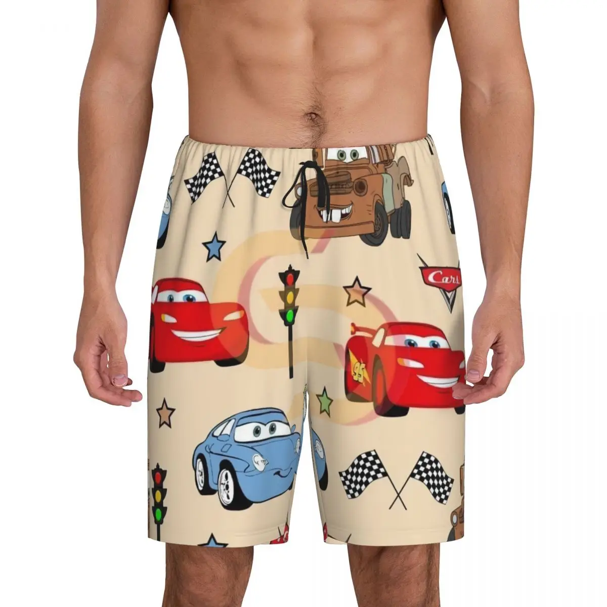 

Men Lightning Mcqueen Cartoon Cars Pajama Shorts Custom Print Sleep Pjs Sleepwear Bottoms with Pockets