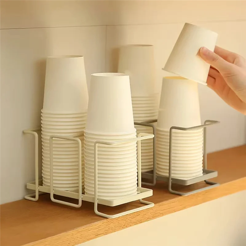 Portavasos de papel, recolector de vasos desechable, suelo de almacenamiento de hierro, portavasos de té y café para el hogar, se puede utilizar para vasos de vidrio-[Qahk]