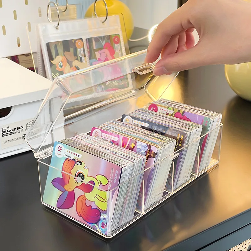 

Kawaii Card case clear acrylic Kpop Photocard Storage Box Photo Card Partition card slots Organizer Box School Stationery