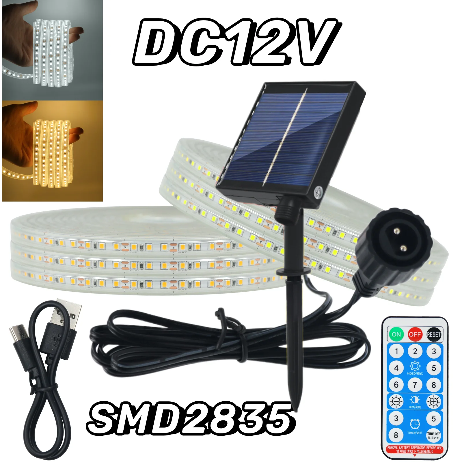 

2835 LED Strip Solar Lamp Waterproof DC12V 3000K 4000K 6000K 120LEDs/m Flexible Tape LED Light Lamp Outdoor Home Decor