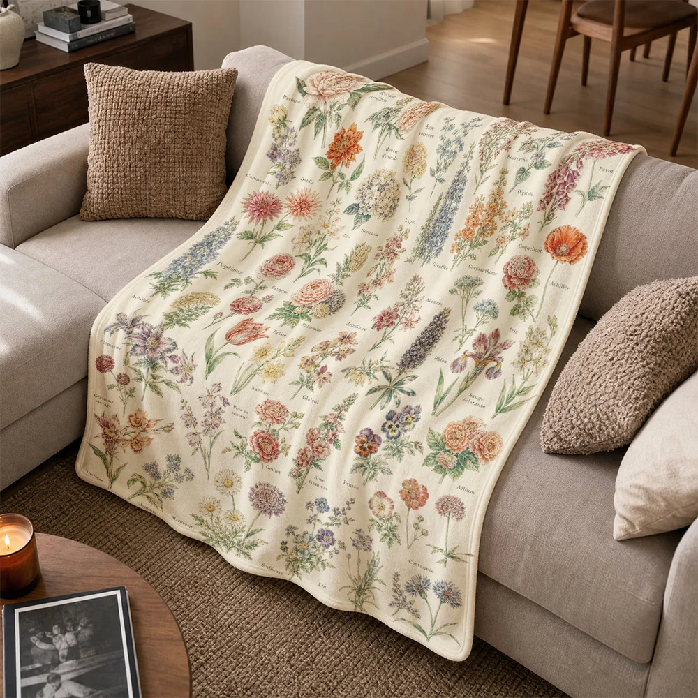 Autumn Floral Botanical Print Throw Blanket Sofa Cover Throw Couch Decor Cozy Seasonal Living Room Textile Gift