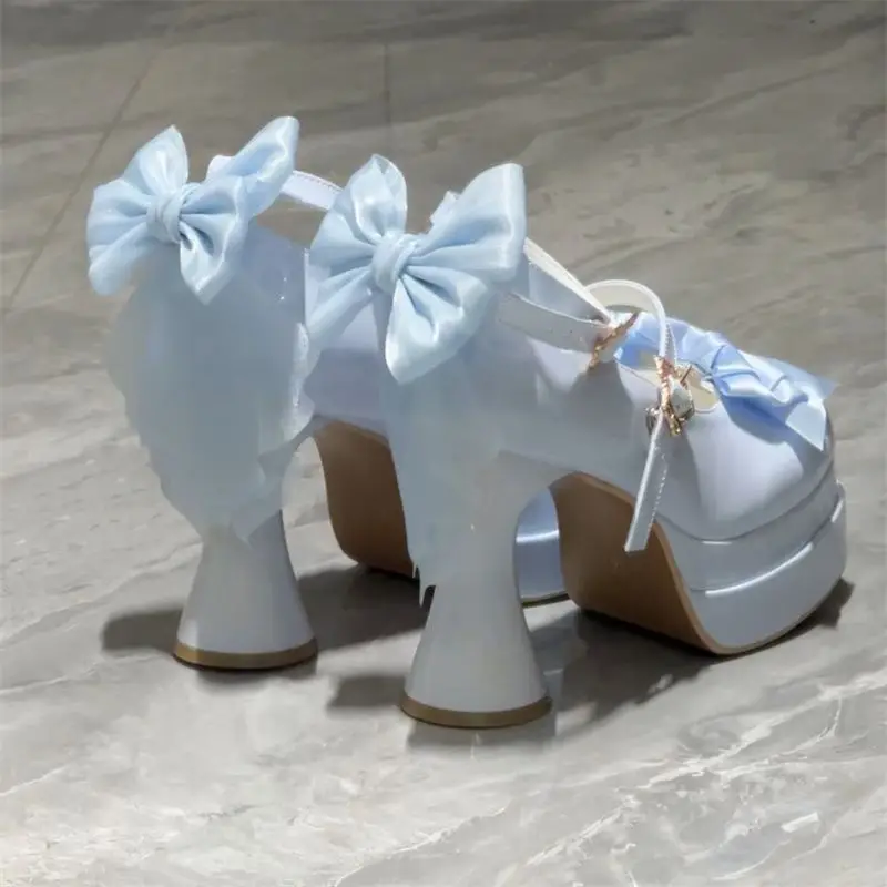 

2026 Spring Lolita Sweet Elegant Woman Heeled Shoes Bowknot Platform Buckle Mary Jane Princess Shoes Kawaii Girl Heels