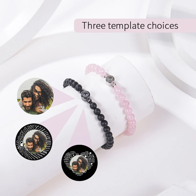 Custom Photo Bracelets Personalized Photo Projection Bracelet Custom Picture Natural Stone Beads Couple Bracelet Memorial Gifts