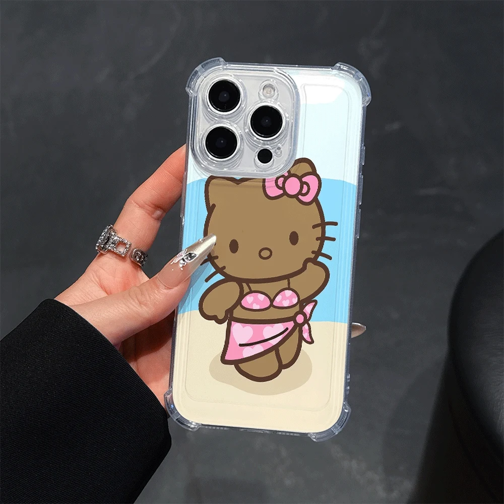 مرحبا كيتي القط الحالات الهاتف آيفون 13 آيفون 16/15/14/13/12/11/x/xs/xs ماكس فتاة واضح جراب هاتف سانريو KT أنيمي 2025 جديد