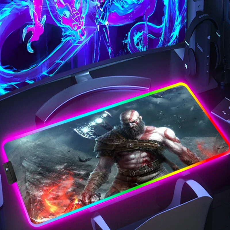 God of War Kawaii Mouse Pad Gamer RGB Computer Accessories Deskmat Non-slip Mat Gaming Laptop Mausepad Mousepad Mats Keyboard Pc