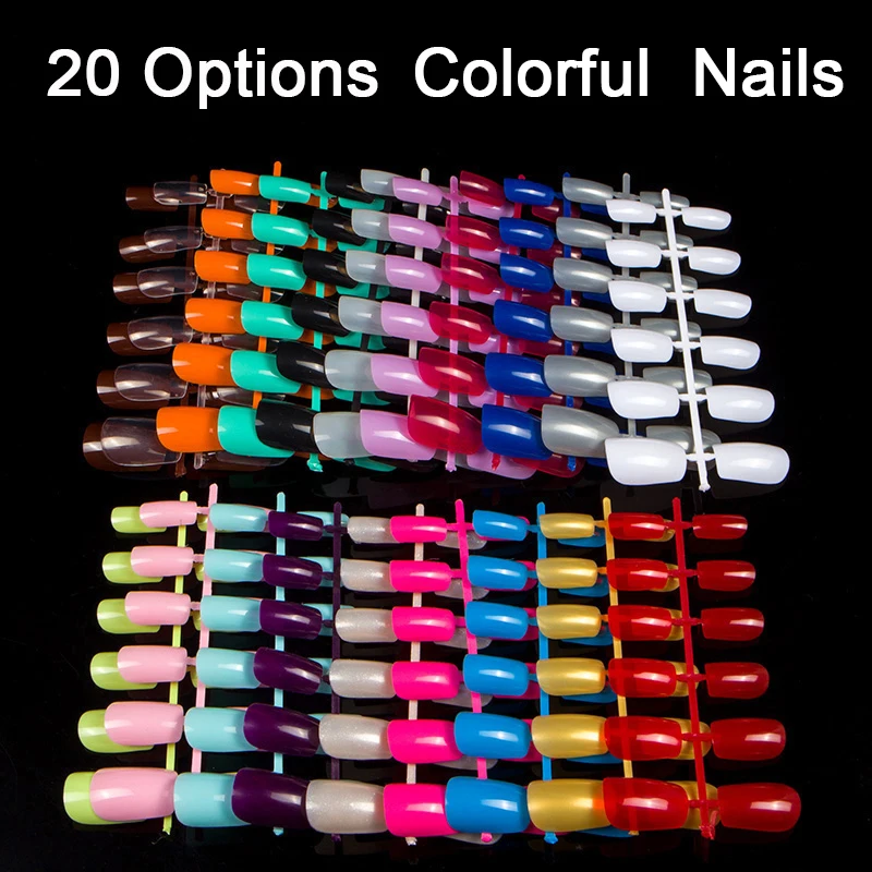 

120pcs/pack 20 Colors Fake Nail Tips Short Design Press On Nails Faux Ongles Full Cover False Acrylic Nails Art Design Tips