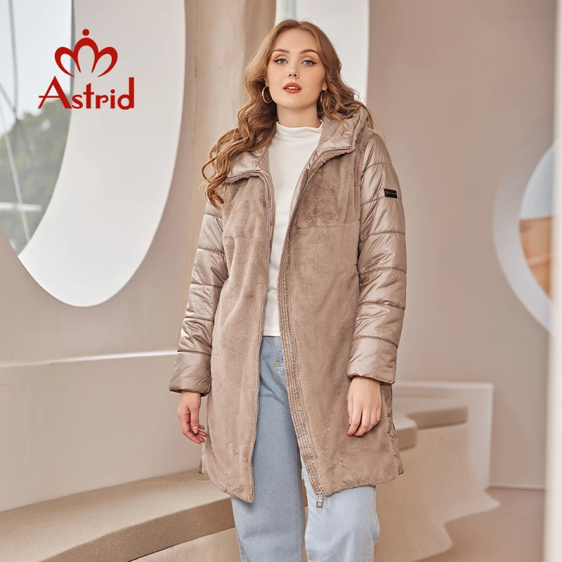 Astrid 2022 Winter Jacket Women Faux Fur Stitching High Quality Camel Wool Warm Fashion Women's Parka Female Outwear AT-10052