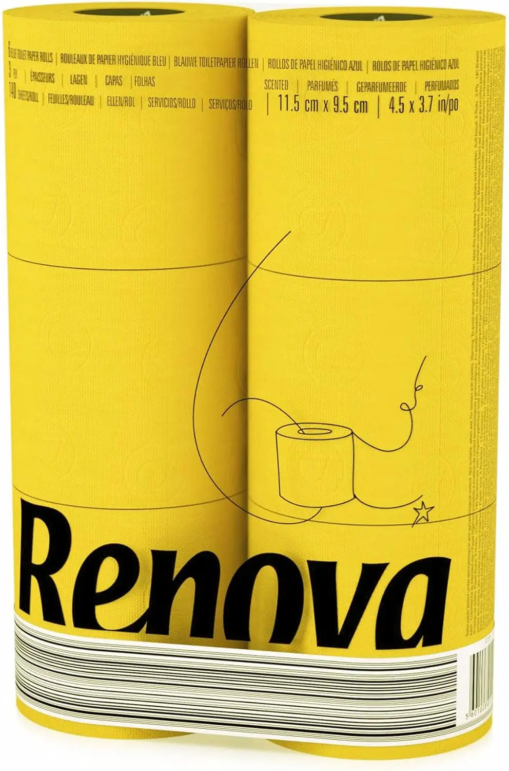 

Yellow Toilet Paper 3-Ply - 6 Compact Rolls, 140 Sheets Each - Eco-Friendly, Soft & Septic Safe