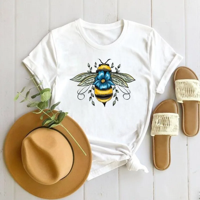 Bee Word Mother-daughter Print European and American Clothing Short-sleeved T-shirt Tops  Women Clothing  Oversized T Shirt