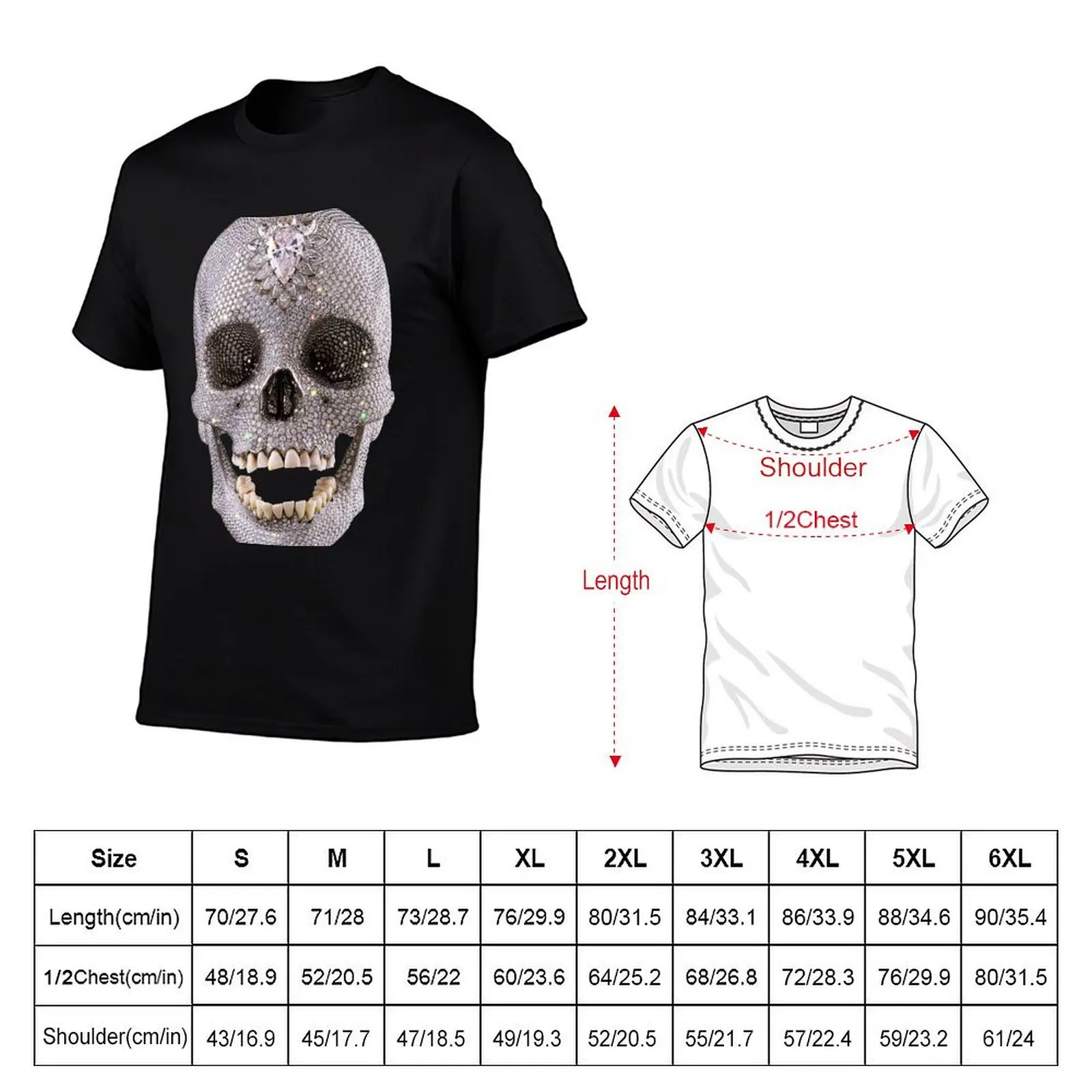Diamond Skull Bling Shiny Sparkle Skull Diamond T-Shirt Labor Work Casual T-Shirt