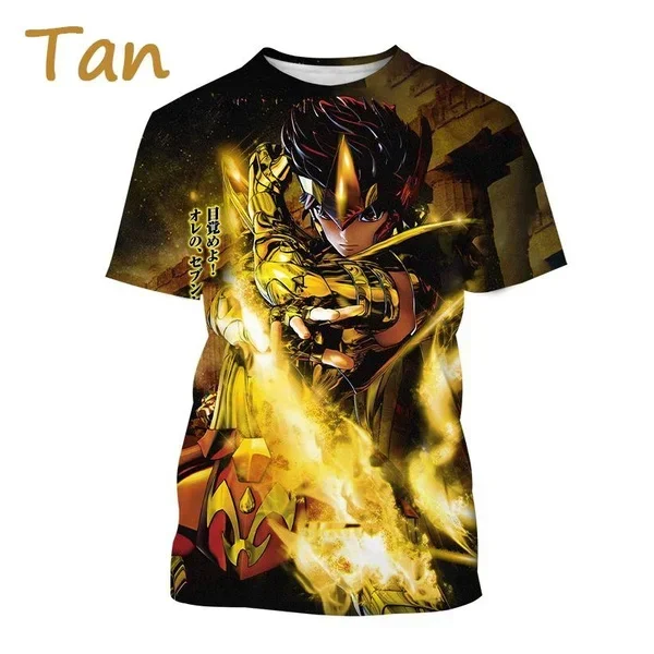 Saint seiya-メンズ半袖Tシャツ,3DプリントTシャツ,ストリートスタイル,パーソナライズされた,ゴールド,超クール,新しい夏のベストセラー