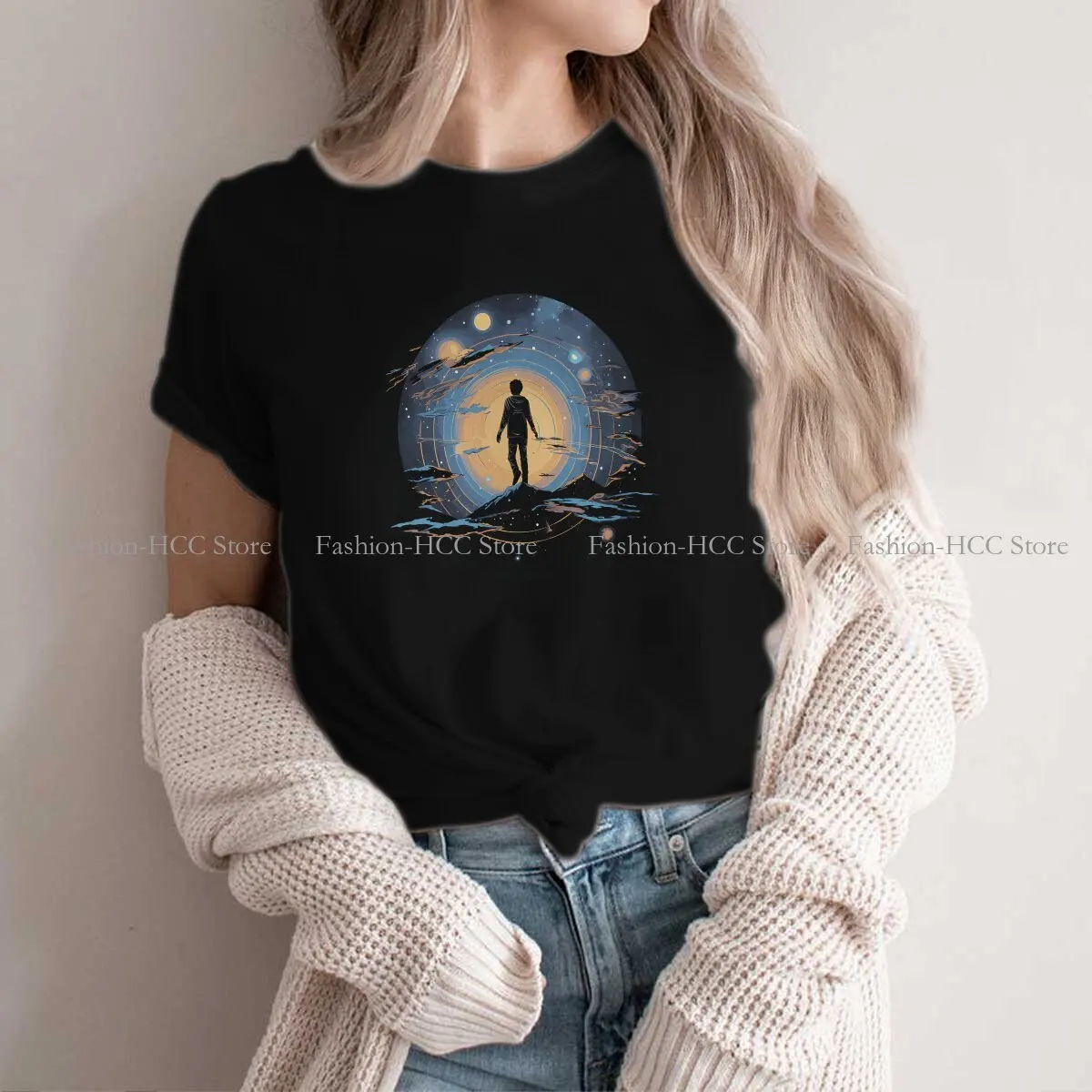 Sunset Round Collar TShirt Cosmic Explorer Original Polyester T Shirt Women Clothes Fashion