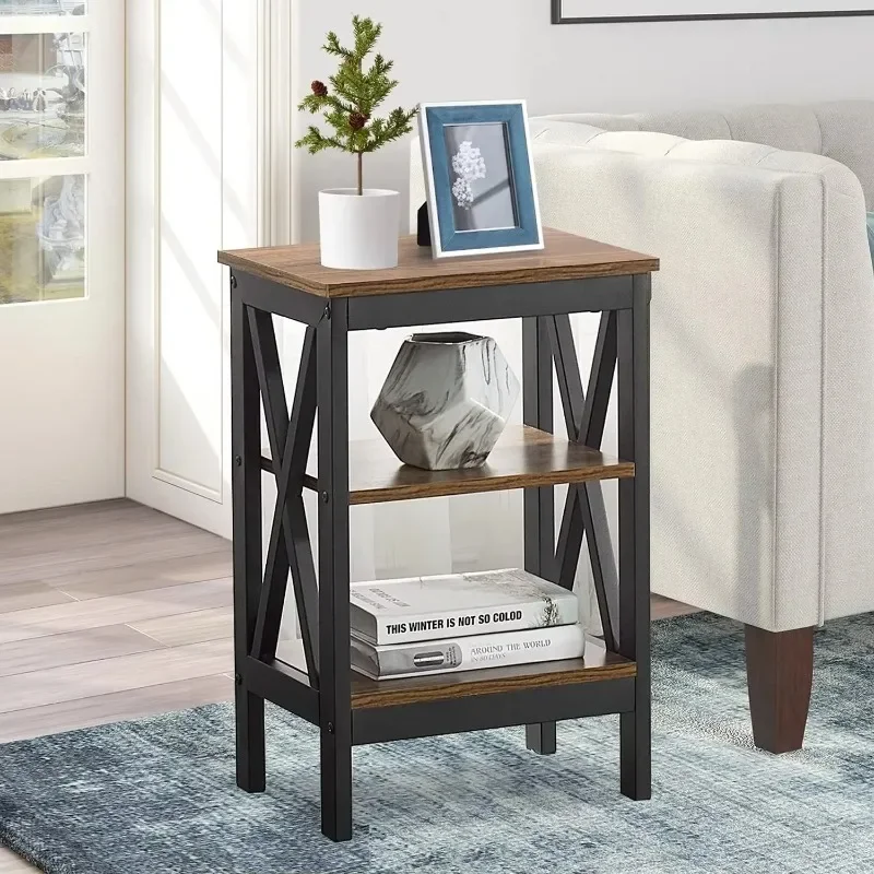 

Nightstand Sofa Side Table with Storage Shelf for Living Room, Bedroom, Stable Steel Frame, Easy Assembly