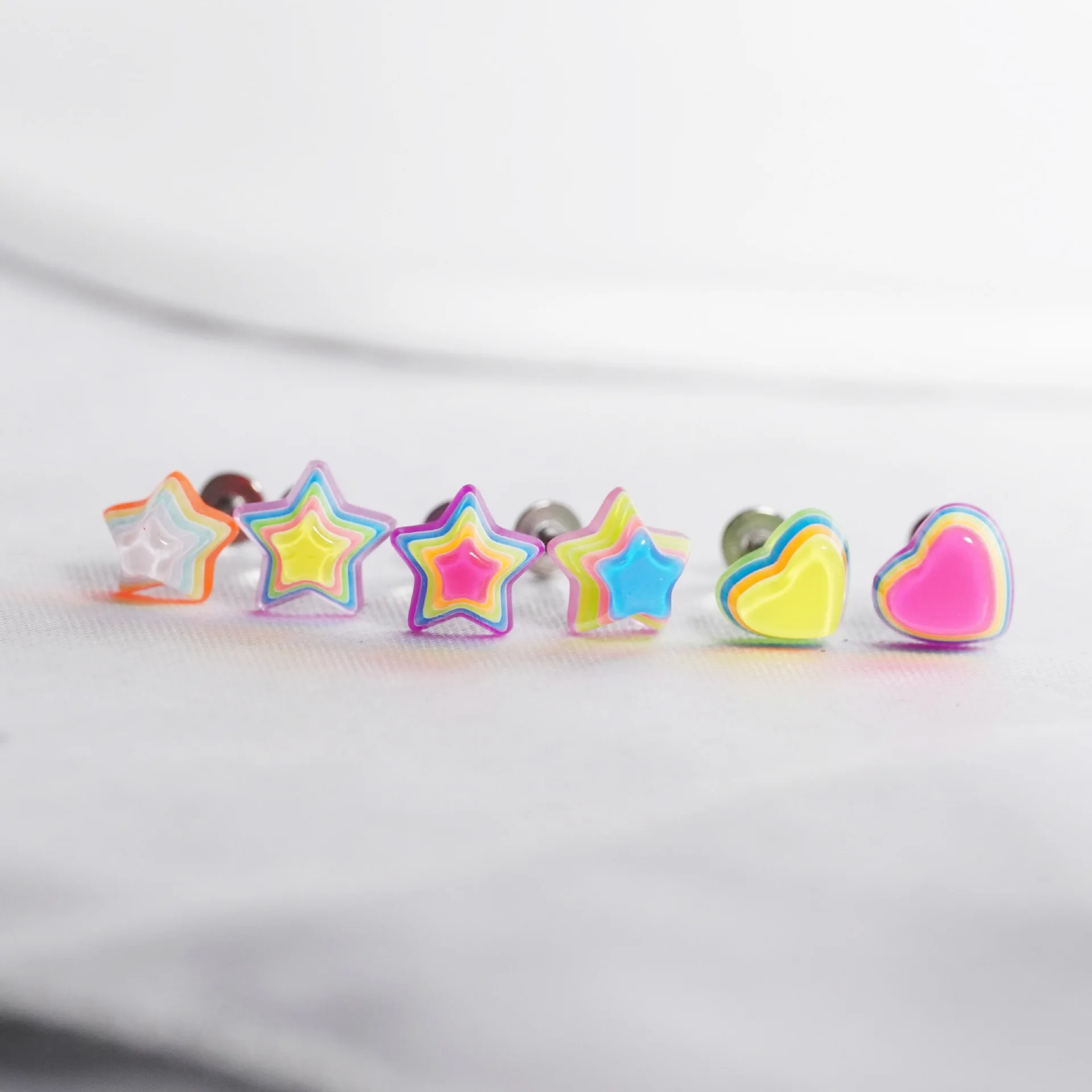 Colorful Pentagram Resin Lip Stud Love Color Stainless Steel Star Heart Lip Earbone Stud Earrings Piercing Septum Jewelry