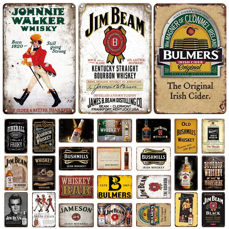 Retro Vintage Plate Whisky JIMBEAM Metal Sign Vintage Tin Sign Plate Decorative Plaque for Bar Pub Club Man Cave Wall Decor