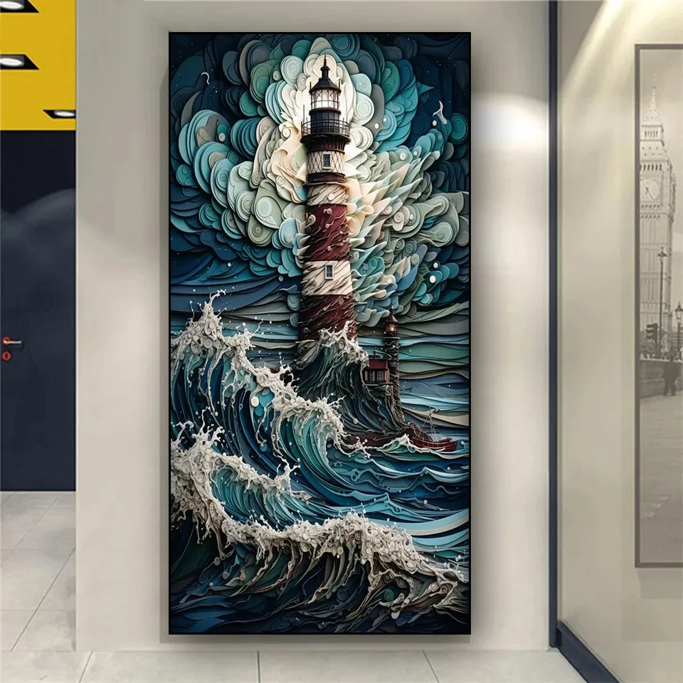 Large Lighthouse Landscape Diamond Painting New 2024 5d DIY Diamond Mosaic Cross Stitch Embroidery Sea Wave Home Decor G364