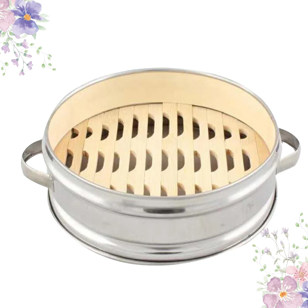 

Stainless Steel Bamboo Bottom Steamer Basket Steam Rack for Steamed Buns Kitchen Food Steamer Portable 20cm Steam Rack