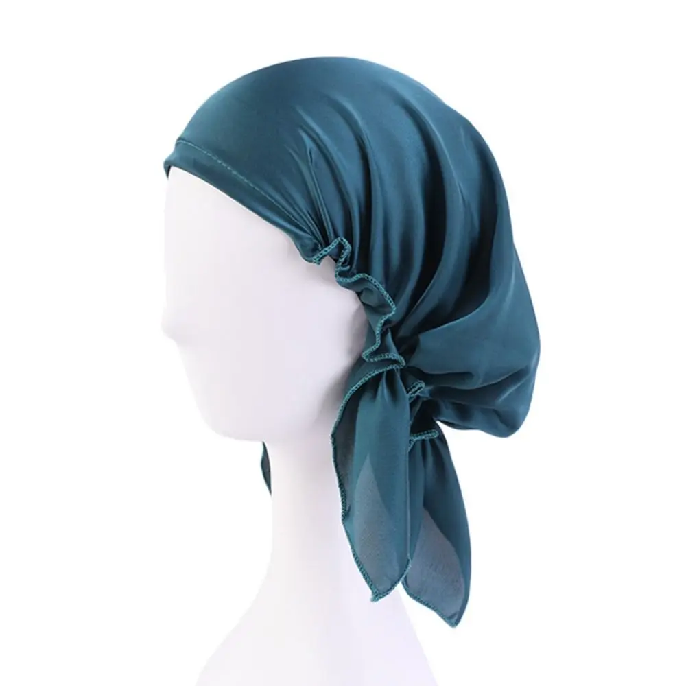 New Women Satin Night Cap Bowknot Sleep Hat Silk Chemo Caps Cancer Hats Long Tail Hair Bonnet Head Scarf Wrap Bandana Headwear