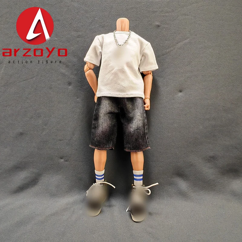 Pantalones vaqueros cortos lavados de ocio a escala 1/6, pantalones vaqueros rasgados cortos, modelo de ropa apto para figura de acción de soldado masculino de 12 pulgadas