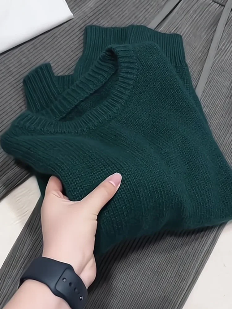 

Stylish round Neck Sweater Deep Green Autumn Winter New Women's Fashionable Top Quality Material Korean Style Long S...