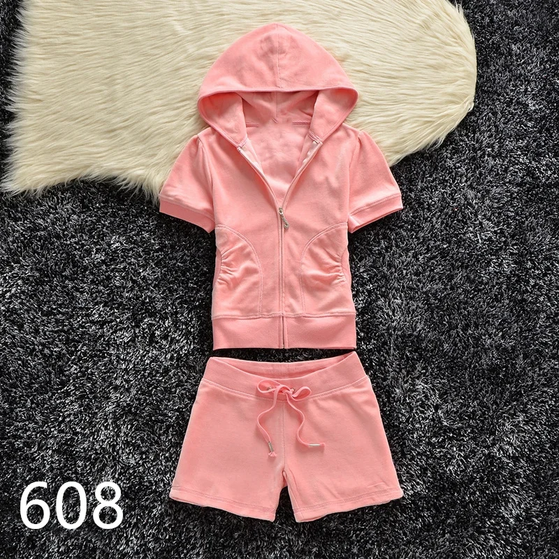 Picture 3: 2025 Summer Short Sleeved and Shorts Two-Piece Set Women's Velvet Sports Casual Tracksuit