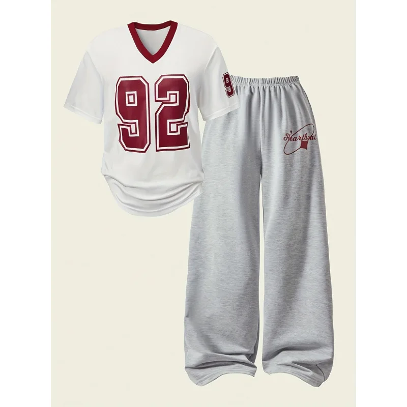 

Fooall Sport Set Women's Fashion Spring Collection Two-Piece Suit Football Theme Cross-Border Exclusive