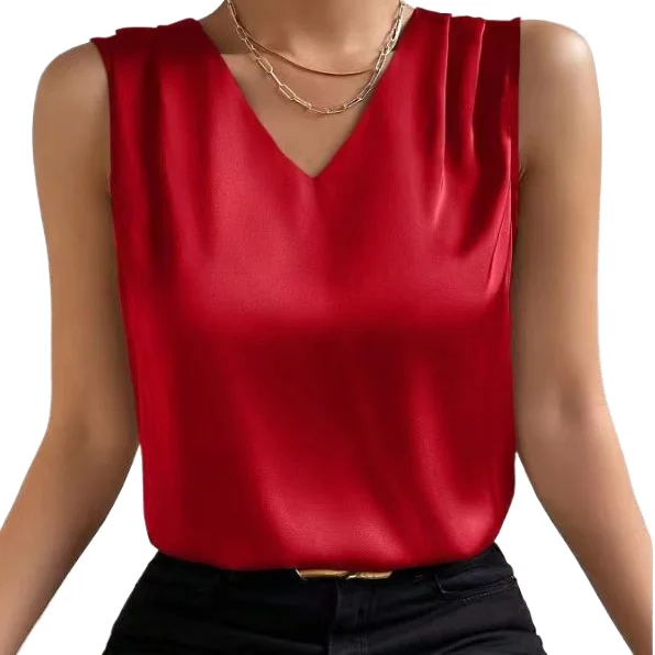 

New 2025 Women's Summer Elegant Tunic Shirts Top Blouses Girls Elegant White Vintage Office Satin Silk Basic Chiffon Tops Female