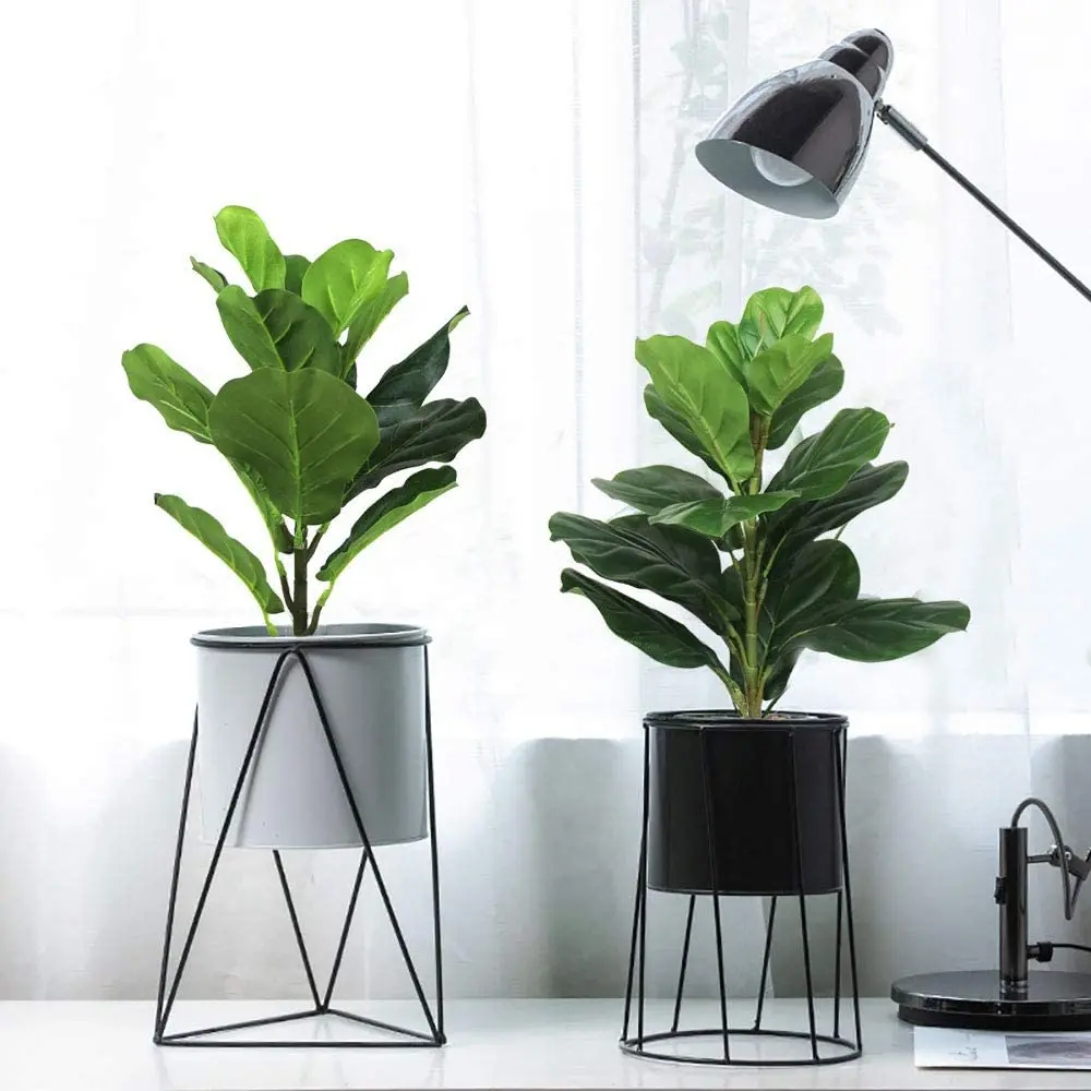 ✼2Pcs Artificial Fiddle Leaf Fig Tree 19.6 Inch Faux Plants Ficus Bush Greenery for Wedding Courtyard Outdoor Decoration
