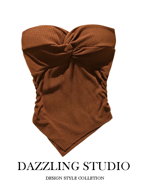 

2026 New American Retro Knot Tube Top Women's Waist Cinching Slimming Faion Trend Strap Vest Sexy Fit Polyester Fiber