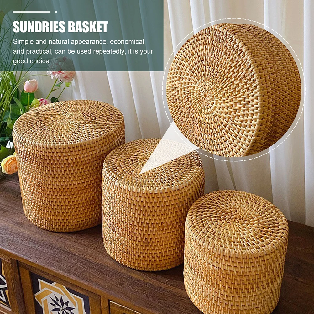 

Extra Large Rattan Woven Trash Round Storage Bin For Kitchen Fruits Vegetables Natural Imitated Woven Basket Fruit