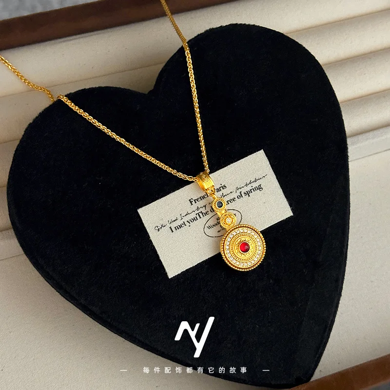 24K Gold AU999 Rotating Pendant | Matte rotating surface with cloud patterns, glossy chain, versatile and elegant