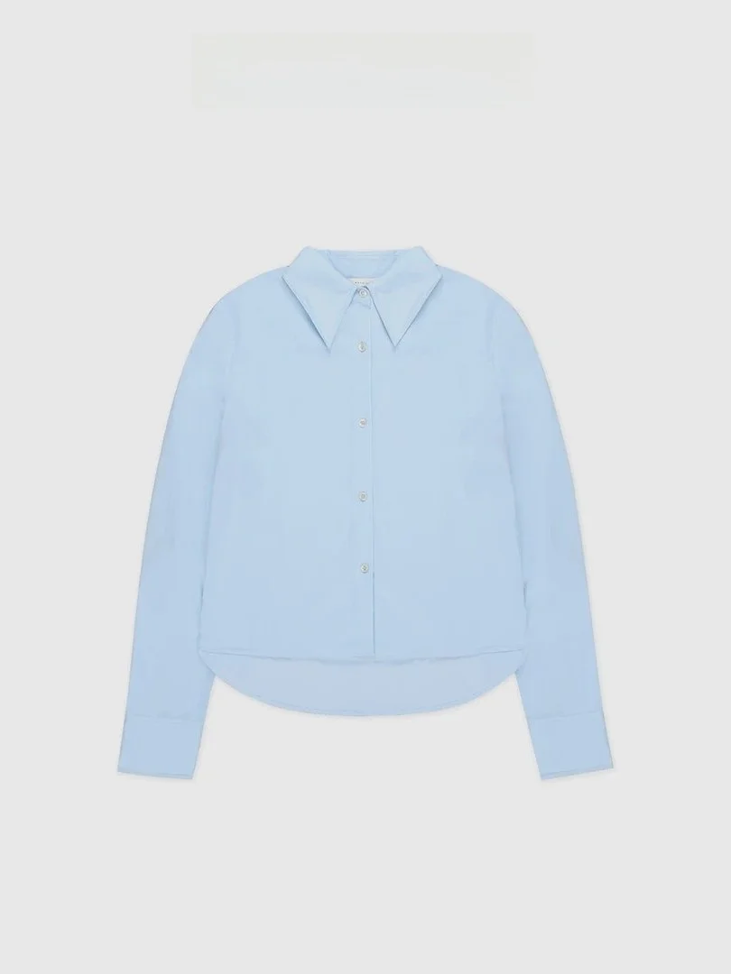 

Faionable Blue Fibone Crt irt by Tang Jialing Sister Cloud Artist Women's Loose Fit Long Sve Busin irt