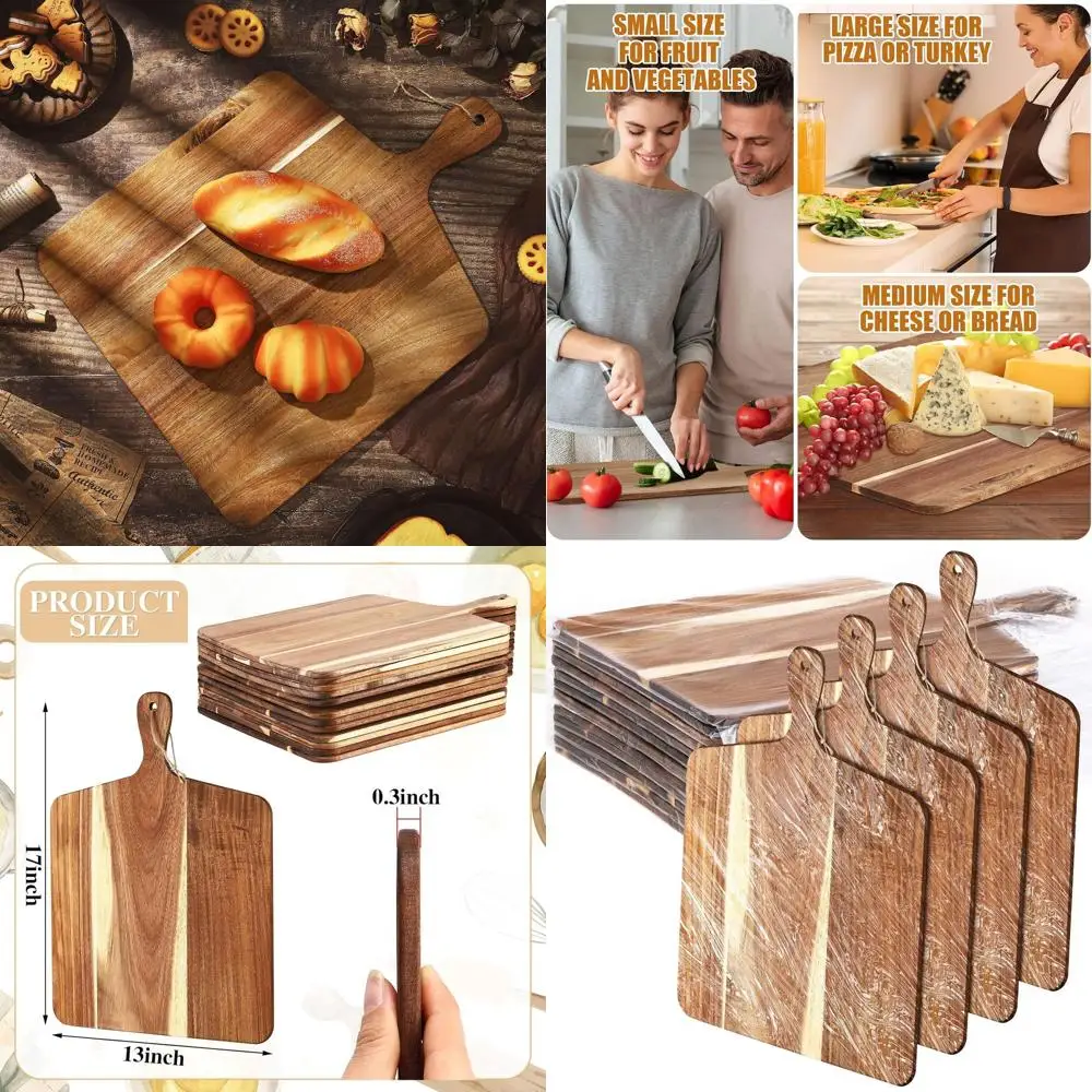 

Large Wooden Cutting Board Set with Handles - Acacia Wood, 17x13 Inches for Kitchen, Serving, Chopping, Bulk Gifts, Mom, Vegetab
