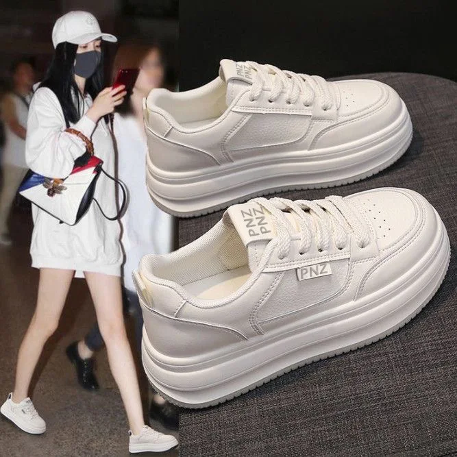 Zapatos blancos de suela gruesa para mujer, zapatos de primavera y otoño con bizcocho 2025, zapatos deportivos transpirables para mujer