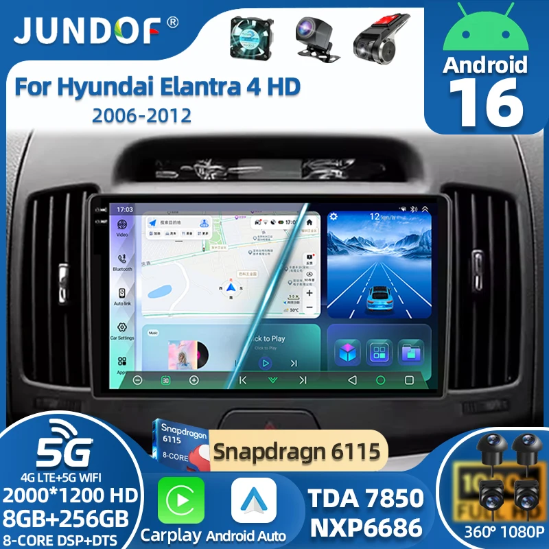 Android 16 Auto Radio For Hyundai Elantra 4 HD 2006-2012 GPS Multimedia Stereo Player Head Unit Carplay Support Steering Wheel